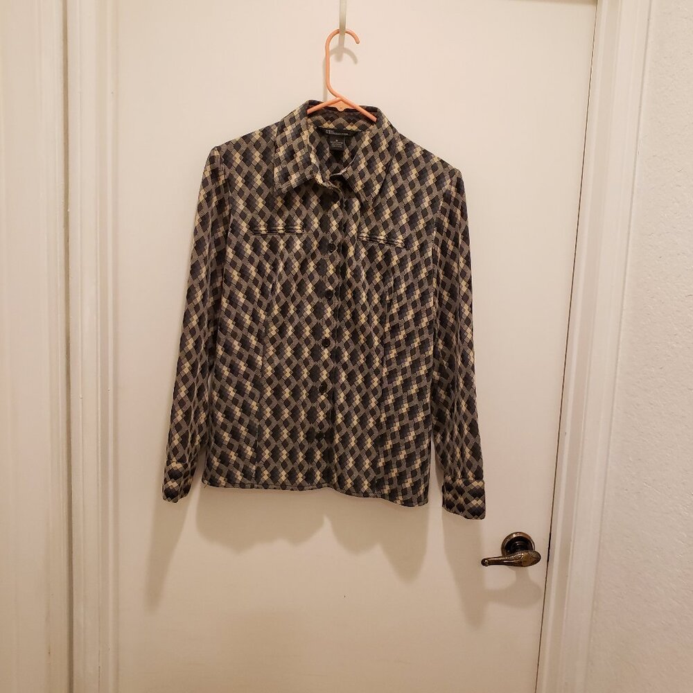 Blue And Black Geo Patterned Shirt/ Jacket